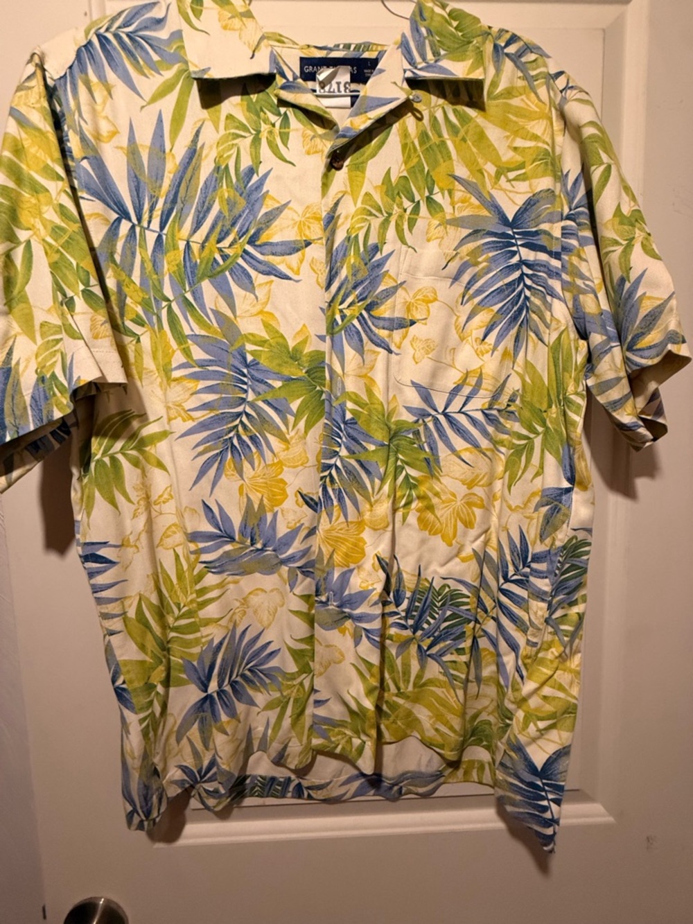 Grand Slam Short-Sleeve Tropical Print Camp Shirt - Blue Green Yellow